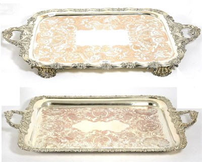 Lot 809 - Two Large Old Sheffield Plate Twin Handled Trays, circa 1830, with elaborate foliate and scroll rim