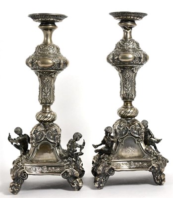 Lot 817 - A Pair of Austro Hungarian Silver Stands, maker's mark H.S or S.H, Vienna, late 19th century,...