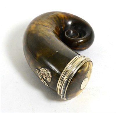 Lot 828 - A Victorian Scottish White-Metal Mounted Snuff Mull, unmarked, 19th century, with hinged cover, the