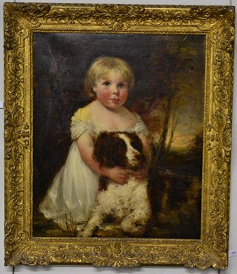 Lot 905 - Circle of Margaret Sarah Carpenter (1793-1872) Portrait of a young child kneeling in a wooded...