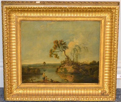 Lot 906 - Continental School (19th century)  Figures angling beside a river Oil on canvas, 34.5cm by 42cm