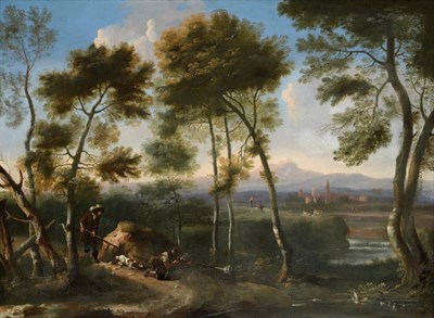 Lot 909 - Follower of Jan Wijnants (c.1635-1684)  Duck shooting  Oil on canvas, 63.5cm by 86cm