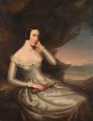 Lot 919 - British School (19th century) Portrait of an elegant lady, three-quarter length seated, wearing...