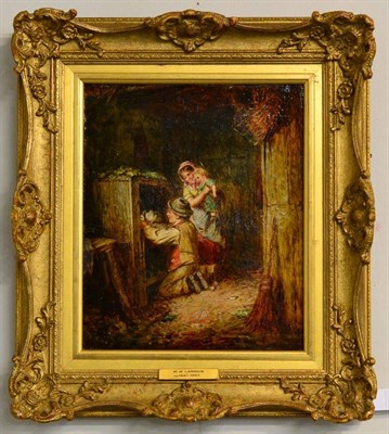 Lot 932 - Mark William Langlois (1848-1924)  Children with rabbits Signed, oil on canvas, 30cm by 25cm