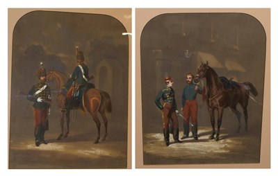 Lot 937 - Alfred F. de Prades (1840-1895)  Mounted officer of the Eleventh Hussars beside a foot soldier...