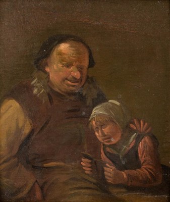 Lot 946 - Attributed to Egbert van Heemskerk (1634-1704) Dutch  Peasant and child   Oil on panel, 11.5cm...