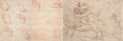 Lot 950 - Follower of Annibale Carracci (1560-1609)  Studies of hands and ears (recto and verso)  Red...