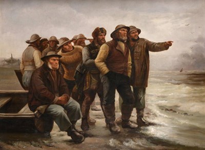 Lot 958 - P* Duval (19th century) Continental  Group of fisherman looking out for the return of the boats...