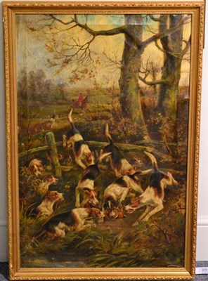 Lot 970 - Arthur A Davis (fl.1877-1905)  ";The Kill"; Signed, oil on canvas, 87.5cm by 57cm