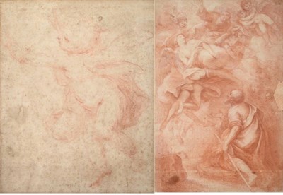 Lot 979 - Italian School (17th/18th century)  Study of a cherub  Red conte crayon, together with four further