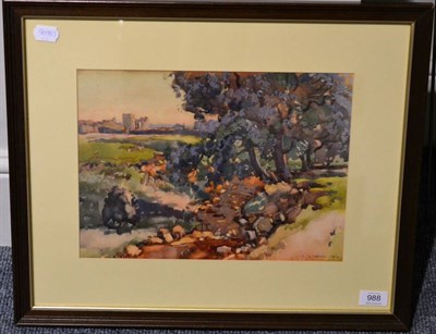 Lot 988 - Fred Lawson (1888-1968)  Rural landscape with a view of Bolton Castle Signed and dated 1916,...