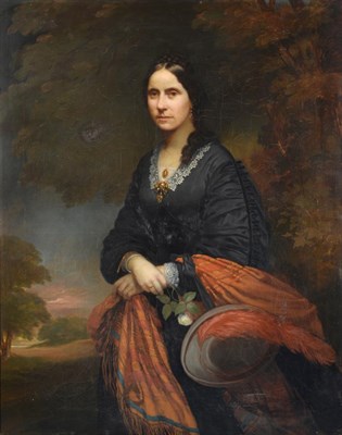 Lot 998 - English School (19th Century)  Portrait of a lady wearing a black dress with a white lace...