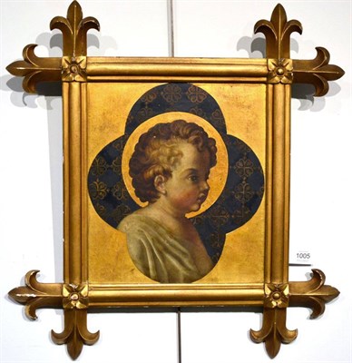 Lot 1005 - In the Quattrocento style  Head of the Infant Christ  Oil on canvas with gold ground, 33cm by 29cm