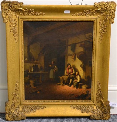 Lot 1012 - Wilhelm Lichtenheld (1817-1891) German Figures mending nets in a cottage interior Signed and...