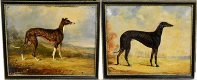 Lot 1014 - Follower of Matthew Ellis Nutter (1795-1862)  A half black Hogarth greyhound standing in a...