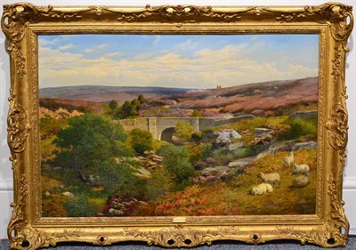 Lot 1021 - Vicat Cole RA (1833-1893) Figures burning heather on a moorland with sheep grazing in the...