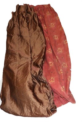 Lot 1032 - A Pair of Andrew Martin Red Ground Curtains, printed overall with gold cartouches and Roman...