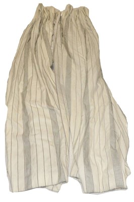 Lot 1033 - Two Pairs of Cream and Grey Striped Textured Linen Curtains, with a pleated header, lined and...