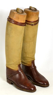 Lot 1040 - Two Pairs of Brown Leather and Canvas Riding Boots, with trees; A Pair of Back Leather Ice...