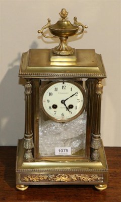 Lot 1075 - A Brass Four Glass Striking Mantel Clock, retailed by A.Frankfield & Co, New York, circa 1900,...