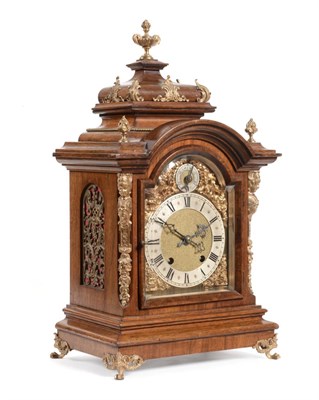 Lot 1076 - A Walnut Quarter Striking Table Clock, circa 1890, caddied pediment with gilt metal mounts,...