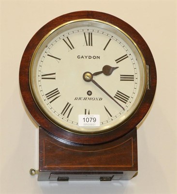 Lot 1079 - A Mahogany Drop Dial Wall Timepiece, Gaydon, Richmond, 19th century, 8-inch dial with Roman...