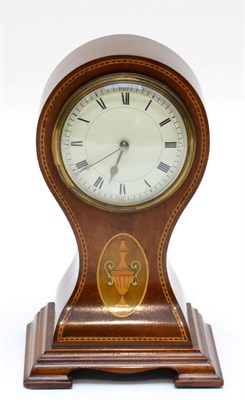 Lot 1085 - An Edwardian Balloon Shaped Inlaid Mantel Timepiece, front with barber pole inlaid borders and...