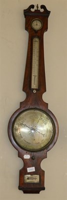 Lot 1090 - A Mahogany Wheel Barometer, circa 1850, swan neck pediment, hygrometer, thermometer box, 8-inch...