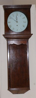 Lot 1096 - An Oak Drop Dial Tavern Wall Timepiece, early 19th century, flat top pediment, wavy shaped...