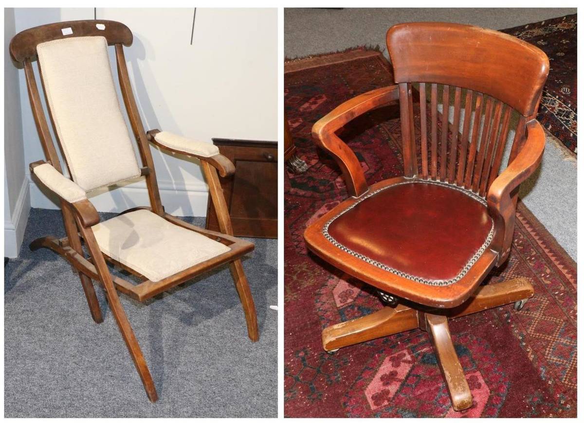Lot 1289 - A Mahogany Swivel Office Armchair, labelled George D Cooley Office Furniture, 4 Great Queen Street