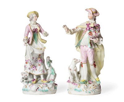 Lot 2 - A Pair of Derby Porcelain Figures of the Dresden Shepherd and Shepherdess, circa 1765, he...