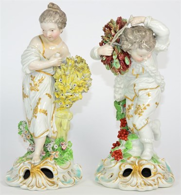 Lot 6 - A Pair of Derby Porcelain Figures of The French Seasons, circa 1780, Summer as a girl standing...