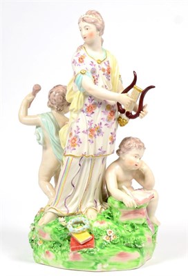 Lot 9 - A Derby Porcelain Figure Representing the Arts, circa 1770, as a classical maiden playing a...