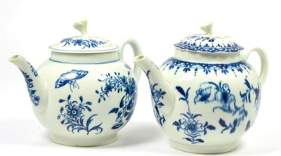 Lot 13 - A Worcester Porcelain Teapot and Cover, circa 1770, painted in underglaze blue with the...