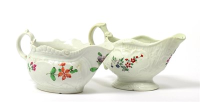 Lot 23 - A Christians Liverpool Porcelain Cream Boat, circa 1770, painted with flower sprigs within...
