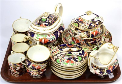 Lot 31 - A Derby Porcelain Tea Service, circa 1830, painted with an Imari pattern, comprising a teapot,...