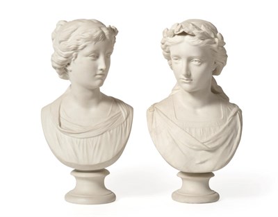 Lot 51 - A Pair of Copeland Parian Busts of Poetry and Music, circa 1887, modelled by Louis Auguste...