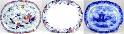 Lot 62 - A Staffordshire Flow Blue Platter, circa 1850, of oval form, printed with a chinoiserie...