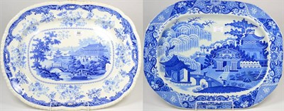 Lot 66 - A Staffordshire Opaque China Platter, circa 1830, of oval form, printed in underglaze blue with the