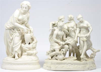 Lot 73 - A Parian Figure of Rebecca at the Well, circa 1870, on a waisted oval base, 32cm high; and A Bisque