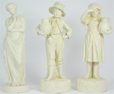 Lot 74 - A Pair of Robinson & Leadbeater Parian Figures of Water Carriers, circa 1890, as a boy and girl...