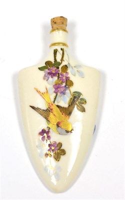 Lot 76 - A Royal Worcester Porcelain Scent Flask, circa 1890, of shield shape, painted in gilt with a...