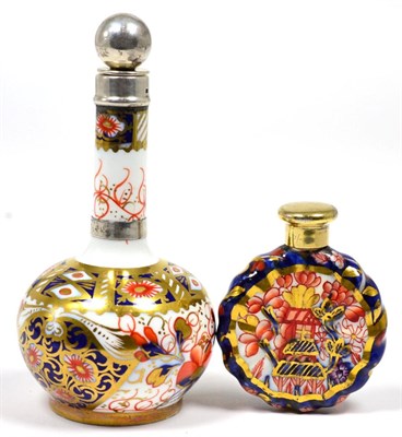 Lot 77 - A Silver Gilt Mounted Staffordshire Porcelain Scent Flask,  London 1888, decorated with an...