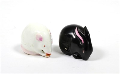 Lot 85 - A Royal Worcester Porcelain Netsuke Figure, circa 1910, as a mouse, printed mark, 4.5cm long; and A
