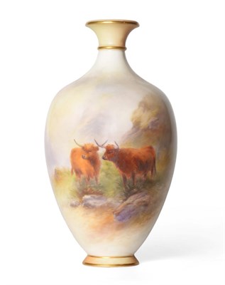 Lot 88 - A Royal Worcester Porcelain Baluster Vase, by Harry Stinton, 1910, painted with Highland cattle...