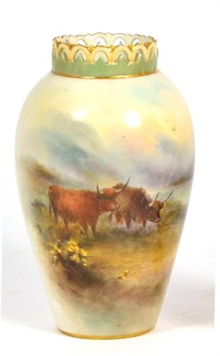 Lot 89 - A Royal Worcester Porcelain Baluster Vase, by Harry Stinton, circa 1910, painted with Highland...