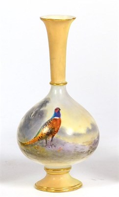 Lot 91 - A Royal Worcester Porcelain Bottle Vase, 1903, painted in the manner of James Stinton with a...