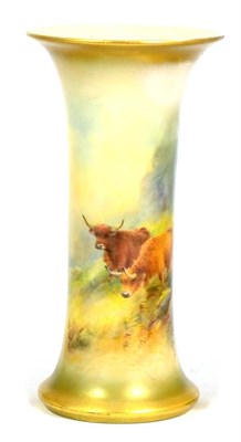 Lot 93 - A Royal Worcester Porcelain Trumpet Vase, by Harry Stinton, circa 1917, painted with Highland...