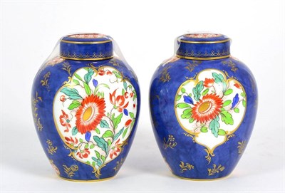 Lot 98 - A Pair of Royal Worcester Porcelain Ovoid Jars and Covers, 1911, decorated in 18th century...