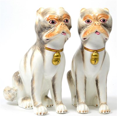 Lot 110 - A Pair of Sutherland China Models of Pugs, after Chinese Export originals, printed marks, 24cm high